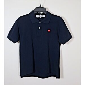 Comme Des Garçons CDG Play Polo Shirt Medium Navy Blue Embroidered Heart‎ Logo